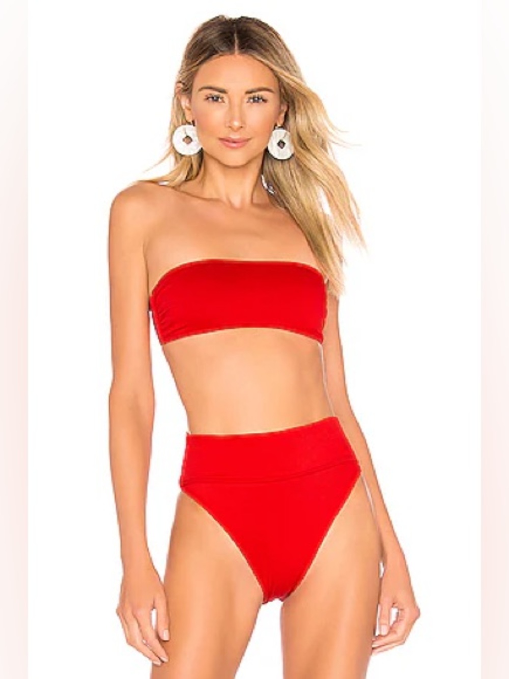 Beach Riot 2pc Bikini: Kelsey Bandeau Top & Highway High Waist Bottom Red Ribbed - Picture 4 of 12